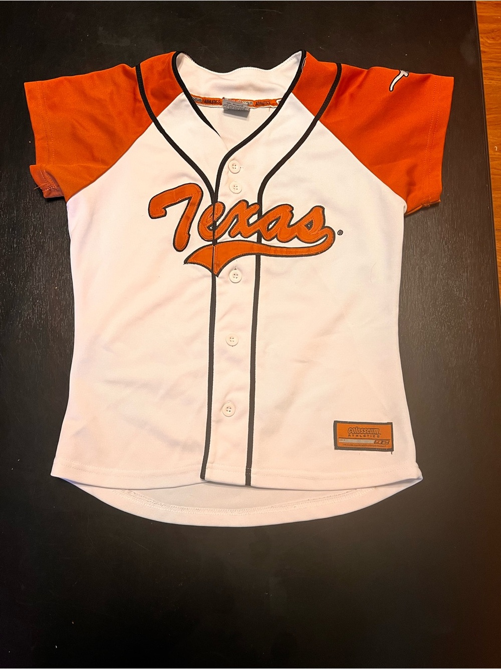 Kids Baseball Jersey - Texas Script in White and Orange SIZE SMALL